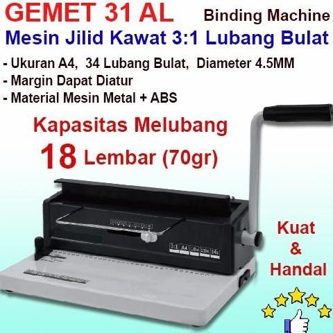 

ready !!! Mesin Jilid Spiral Kawat GEMET 31WAO Lubang Bulat Bahan Metal Kuat
