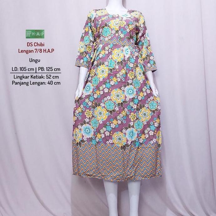ready stock Batik H.A.P Daster Chibi Lengan 7/8 | Daster Panjang Semata Kaki 3 Kancing Depan