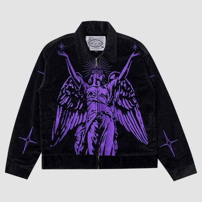 Sale Evilspirit Jacket Corduroy - Athena Black Unisex Atasan Pria Wanita Panjang Sweater Zipper Cust