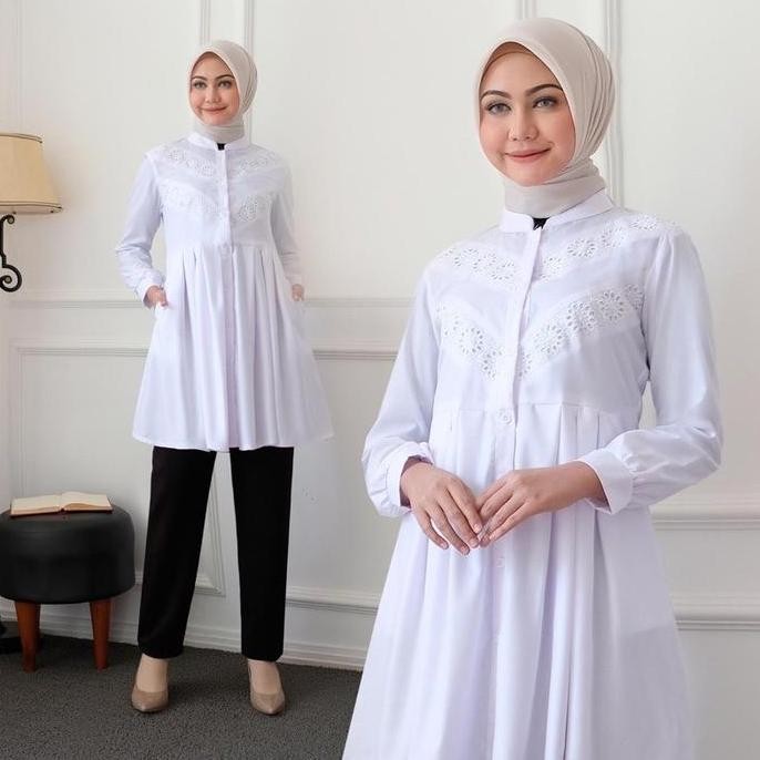 Seena - TK 003 tunik putih muslim atasan tunik baju tunik putih atasan tunik putih wanita fashion 03