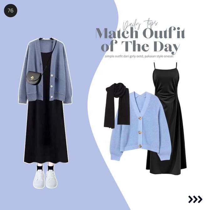 One Set Cardigan Remaja Terbaru ( Hijab + Cardigan + Dress ) OOTD Hijab Simple Casual - GO76 Baju At