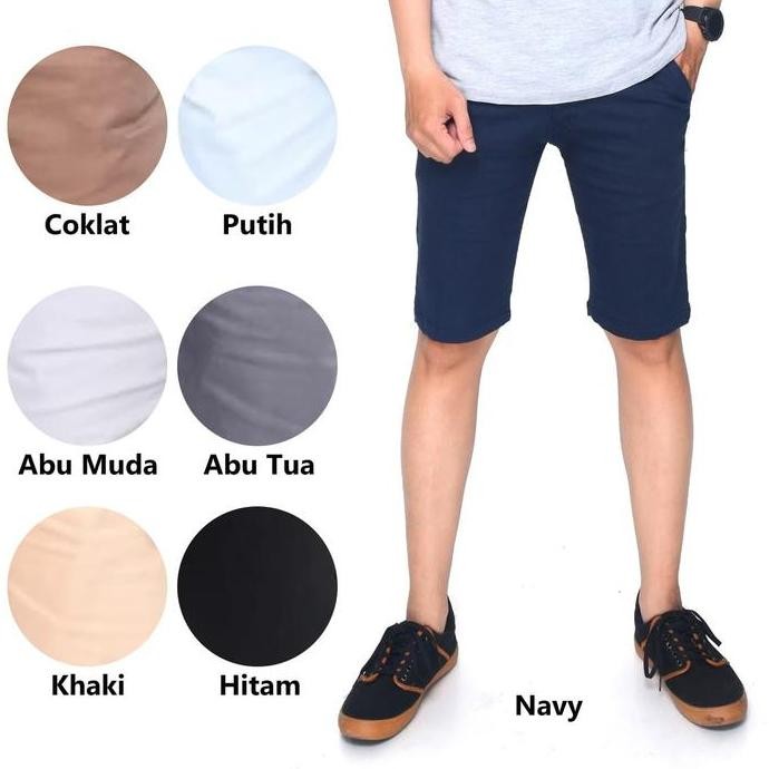 Celana Pendek Chino Twill Stretch Pria Dewasa Hitam Putih