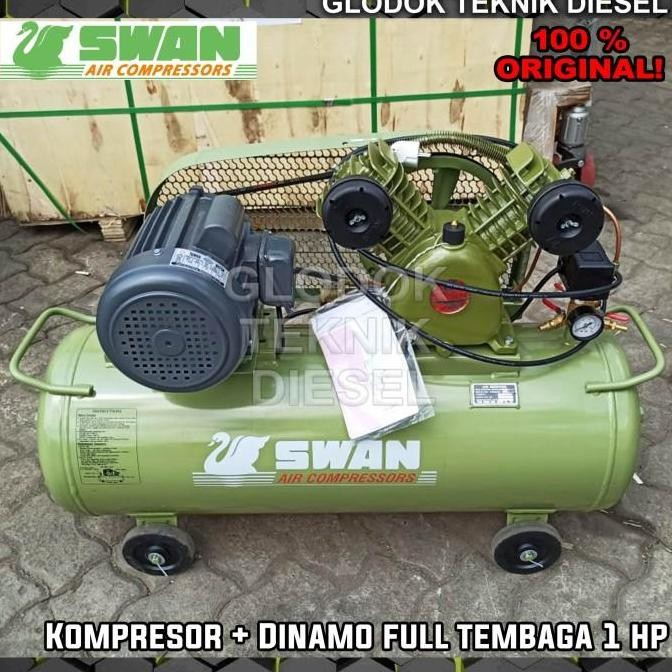 Murah Swan Air Compressor 1 Hp + Jiayu Taiwan Dinamo Motor Listrik Mesin Kompresor Angin 1Hp S Serie