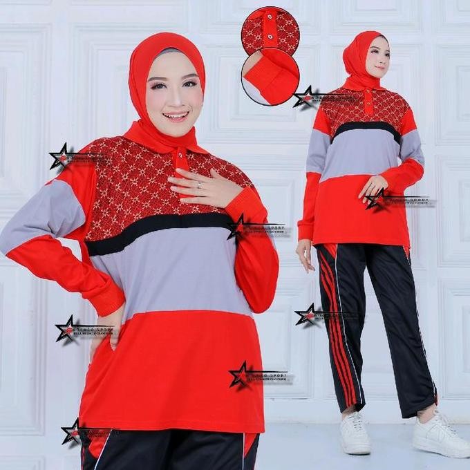 Setelan baju olahraga / setelan kaos olahraga / seragam olahraga motif batik Celana Muslim Panjang T