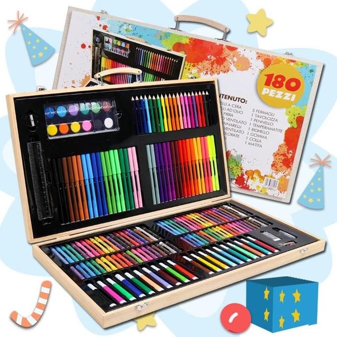 

ready Crayon Set 180pcs box Kayu / Painting Wooden Art Drawing Sets