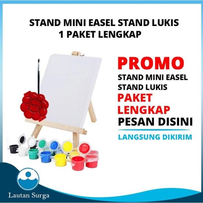 

ready PAKET MELUKIS, Paket DIY Easel + Canvas + Kuas + Cat Akrilik, Satu Set