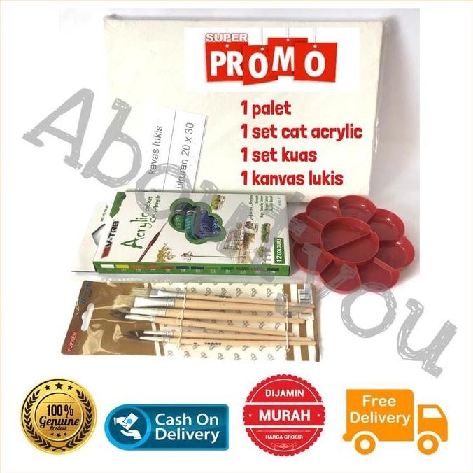 

ready PAKET LUKIS KOMPLIT 4 in 1 KANVAS Besar Cat Akrilik Palet Kuas Set Melukis Lengkap Acrylic Kayu Stationery