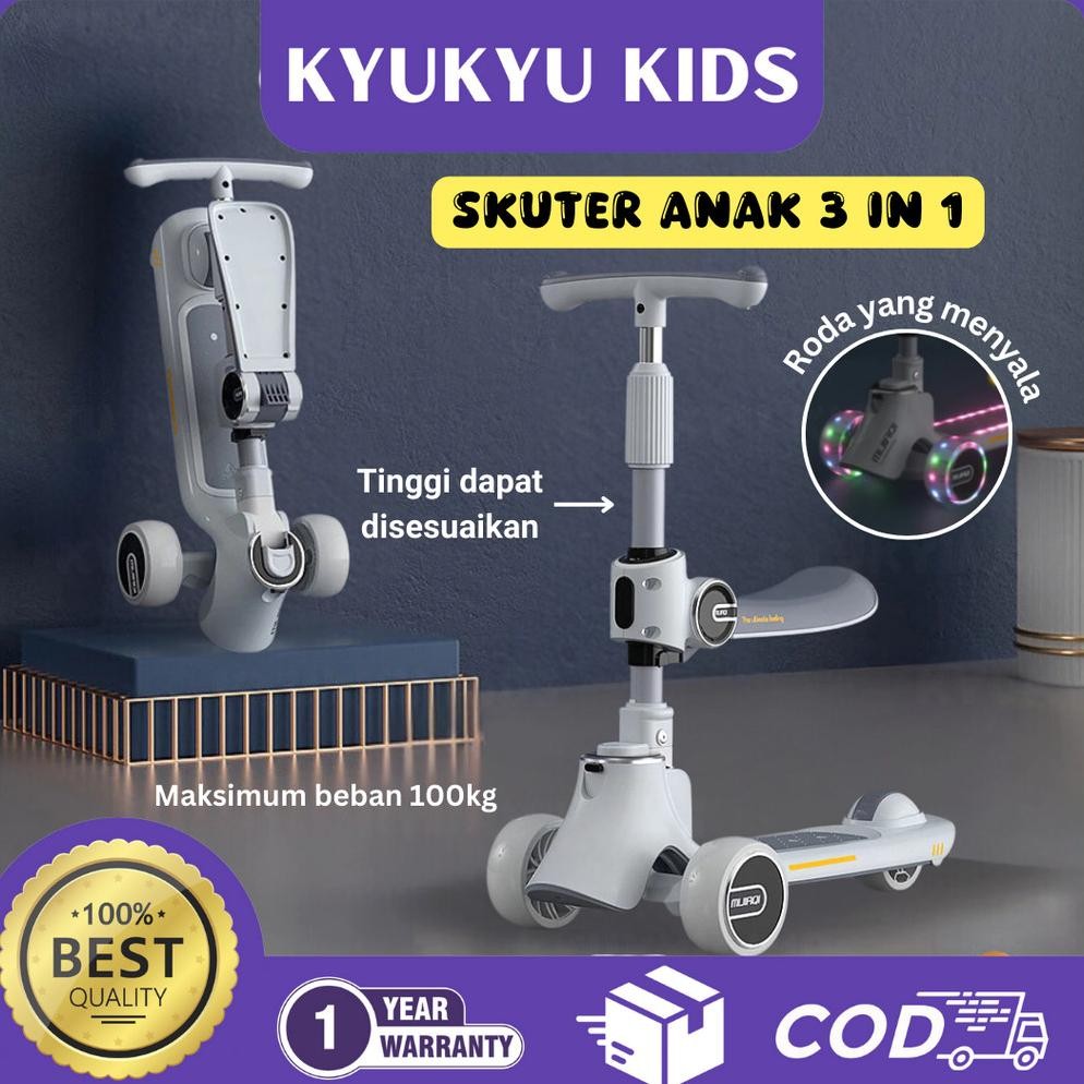NEW Kyukyu Kids [GARANSI 1 TAHUN] Skuter Anak 3 in 1 skuter anak perempuan skuter lipat skuter anak 