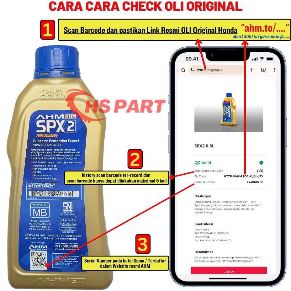 Oli Motor Honda AHM Oil SPX2 Original AHM 100%