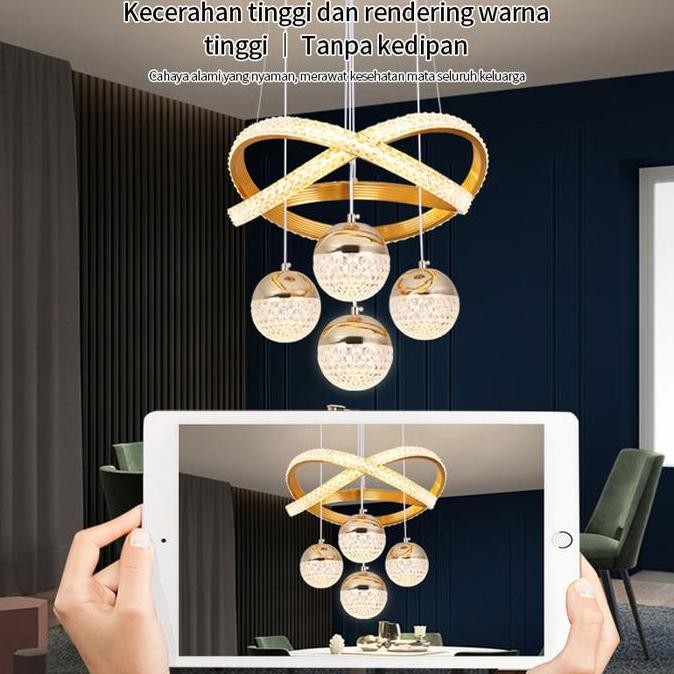 Promo Ruang Makan Dekoratif Lampu Gantung Ruang Tamu Lampu Besi Hitam Kristal Akrilik Lampu  Gantung