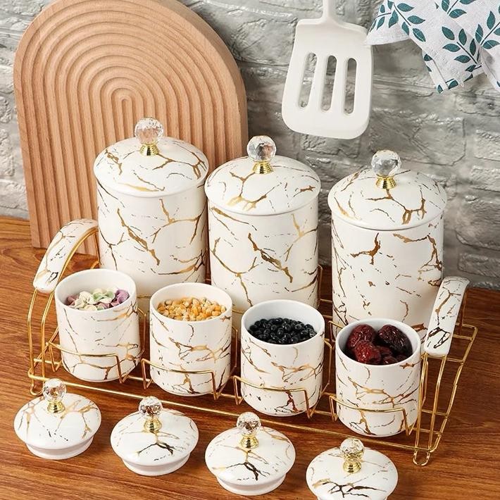 Latvia Tempat Bumbu Keramik Set Isi 7 Wadah Bumbu Set Keramik