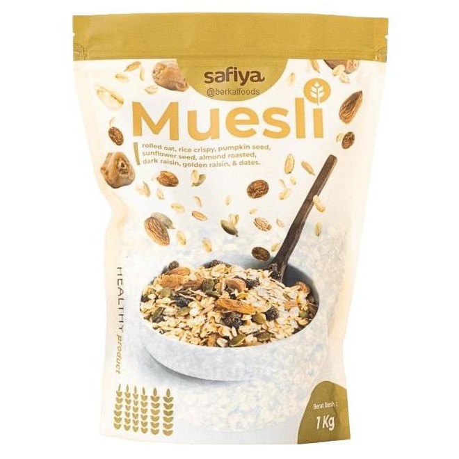 

Muesli Safiya / Cereal Rolled Oat Rice Crispy Pumpkin Sunflower Seed Almond Roasted Dark Raisin Dates Promo