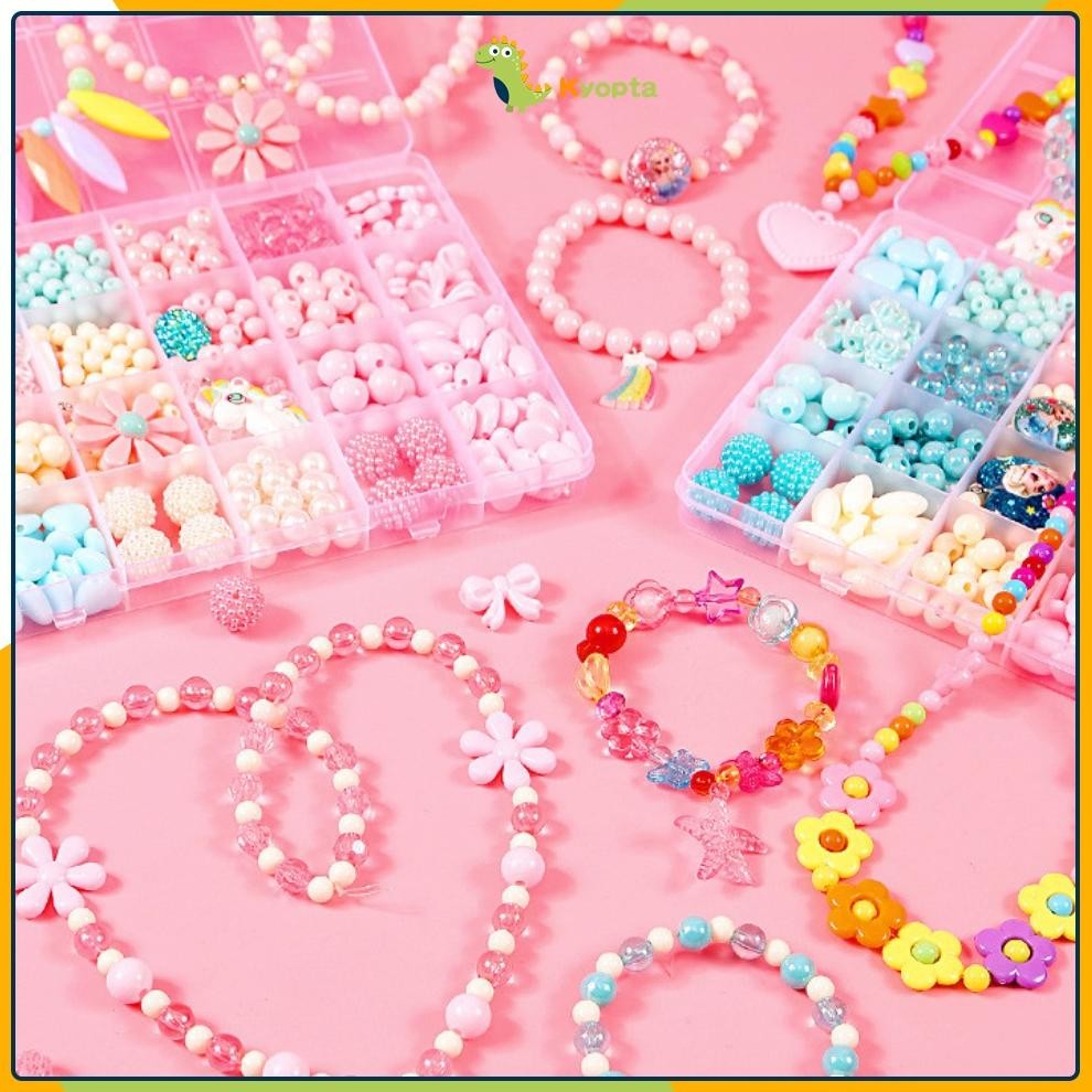 Kyopta Manik manik gelang set kotak dan tali Manik manik set box Mainan anak meronce manik AST