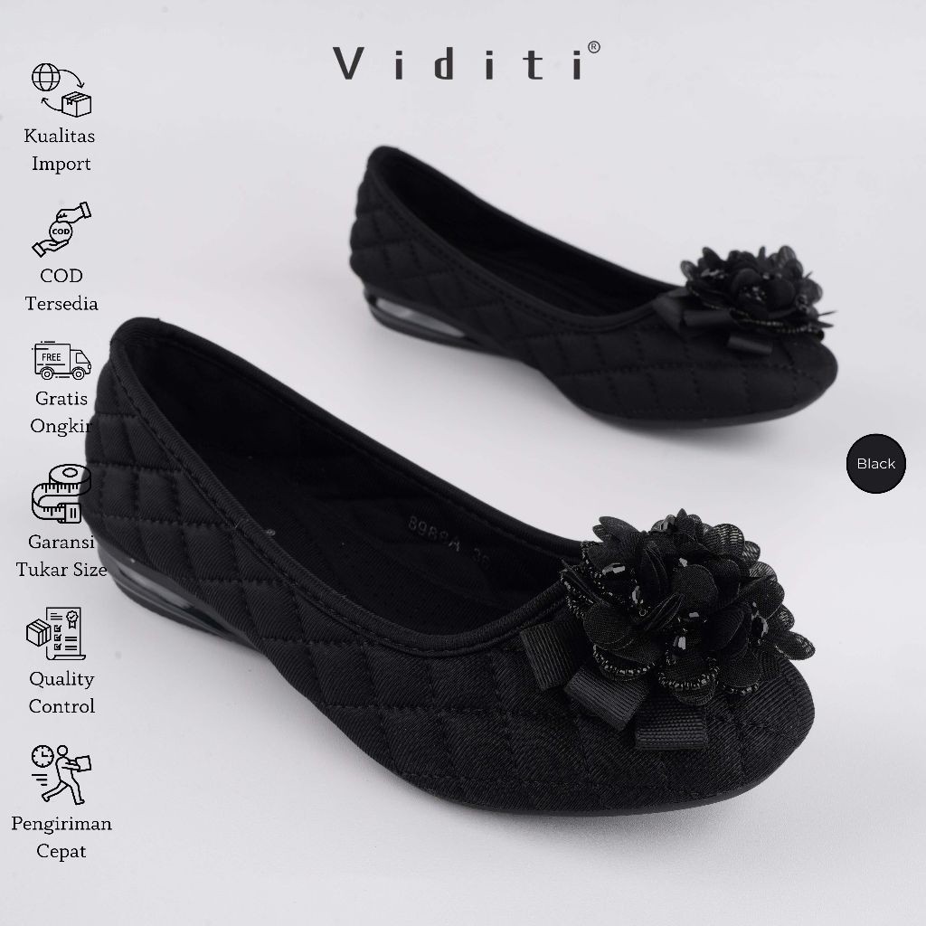 Viditi Nina Flat | Sepatu Import Wanita | Kerja | Kuliah | Lepes | Hitam | Shoes