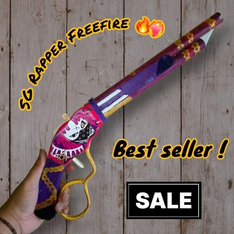 Mainan pistol kayu ff sg ungu rapper AST