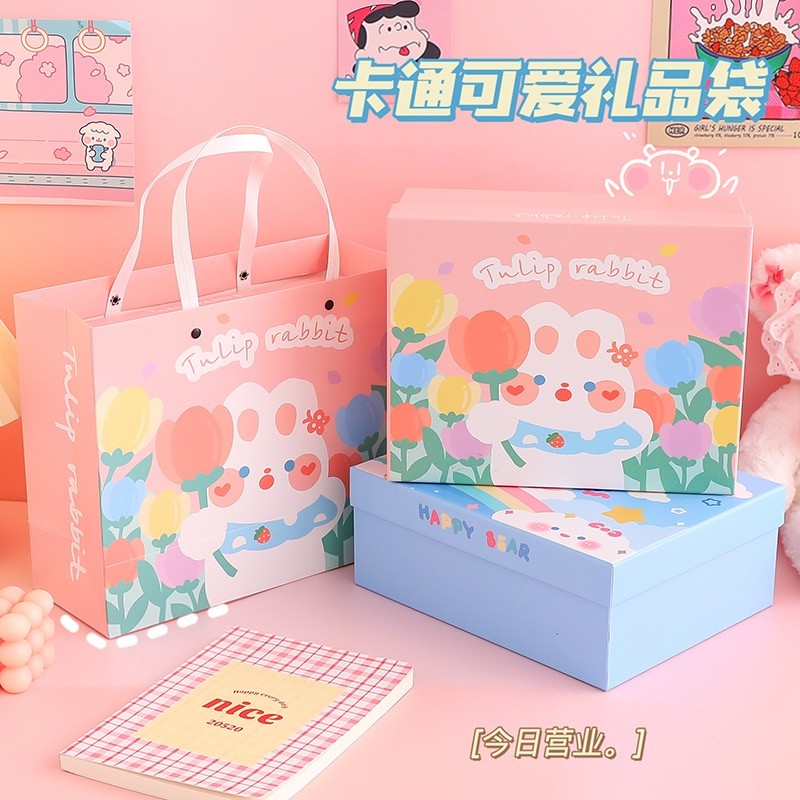 

PAOPAO Kotak Hampers Tulip Rabbit Kelinci / Kotak Kado + Paperbag Cute Character 1 Set Premium