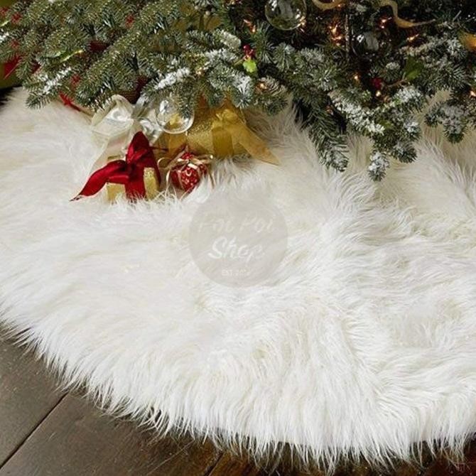 Karpet Pohon Natal 120cm Bahan Bulu Glitter Tatakan Christmas Tree Skirt Pohon Grosir Ornamen Natal 