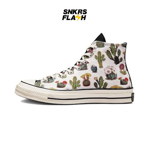 CONVERSE Chuck 70 Succulent Print Egret Black Sepatu Sneakers Wanita - A00653C - Size 40