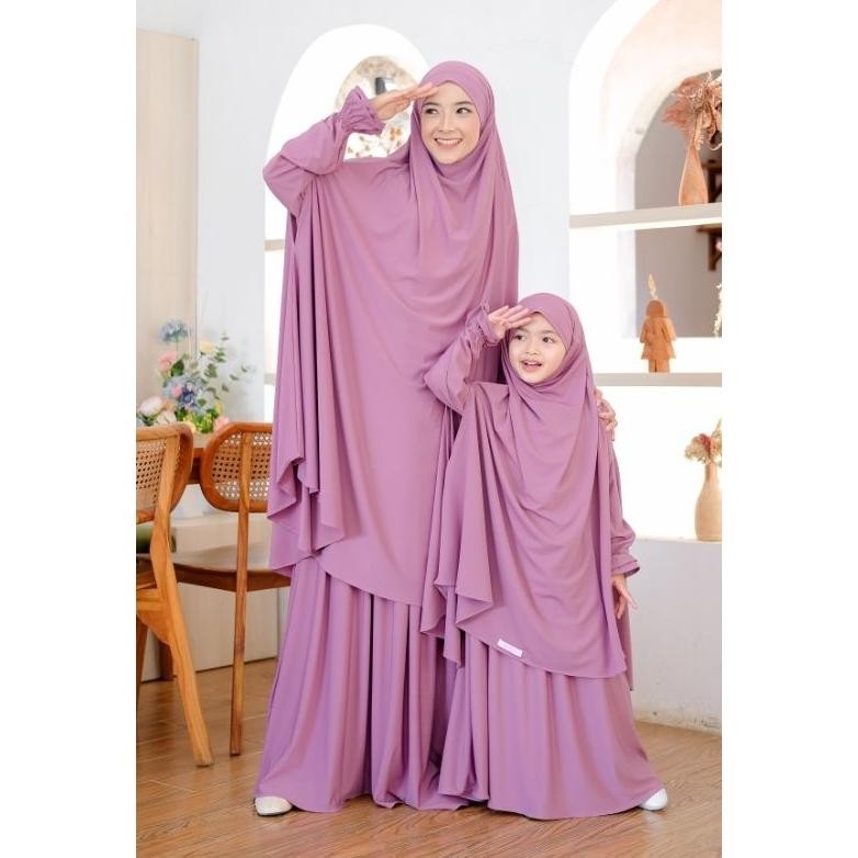 Gamis syar'i set couple Mom /kids FK AZZAHRA set bahan jersey AST