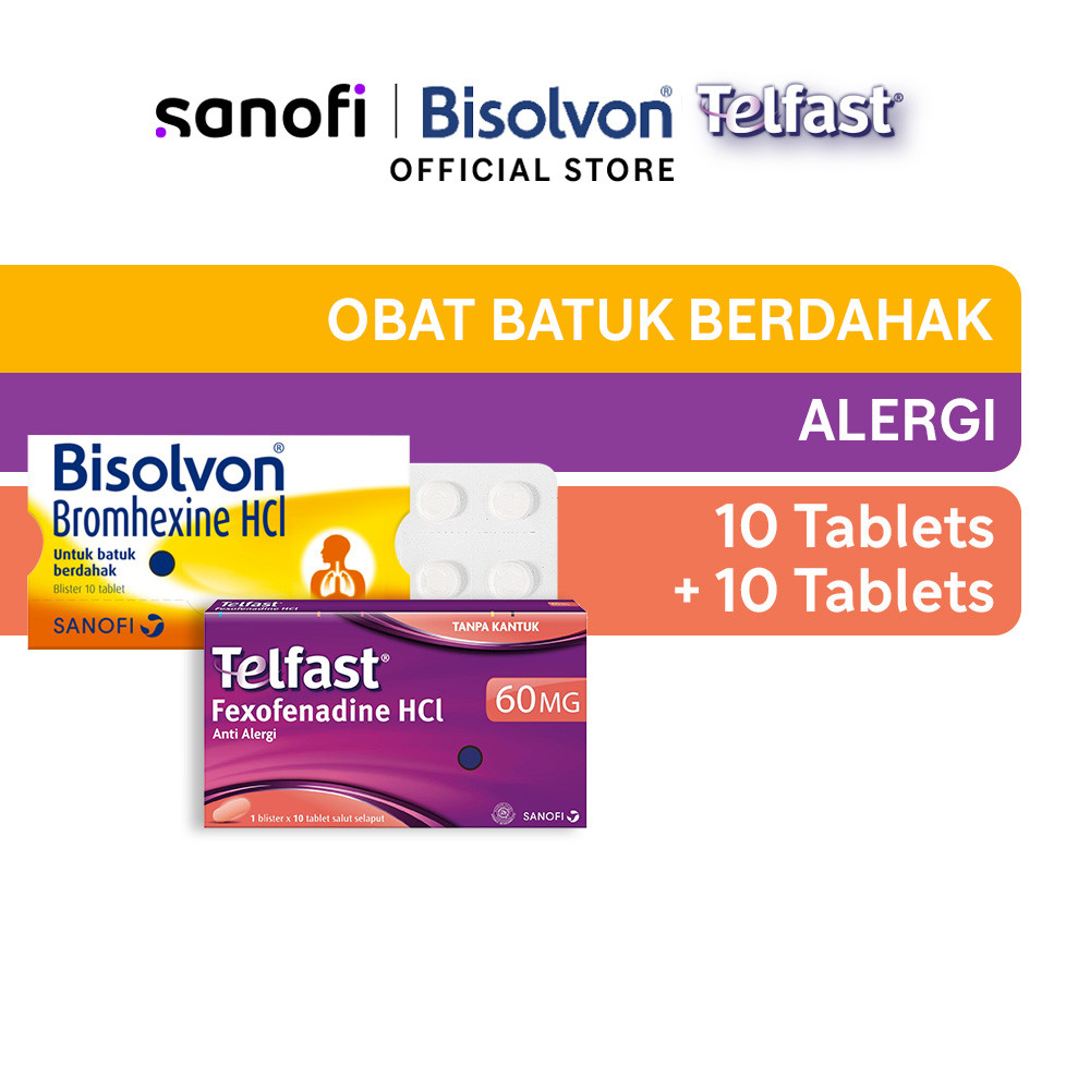 Bisolvon Tablet Isi 10 pcs + Telfast 60mg 1 Blister Isi 10 Tablet - Obat Batuk Berdahak dan Alergi