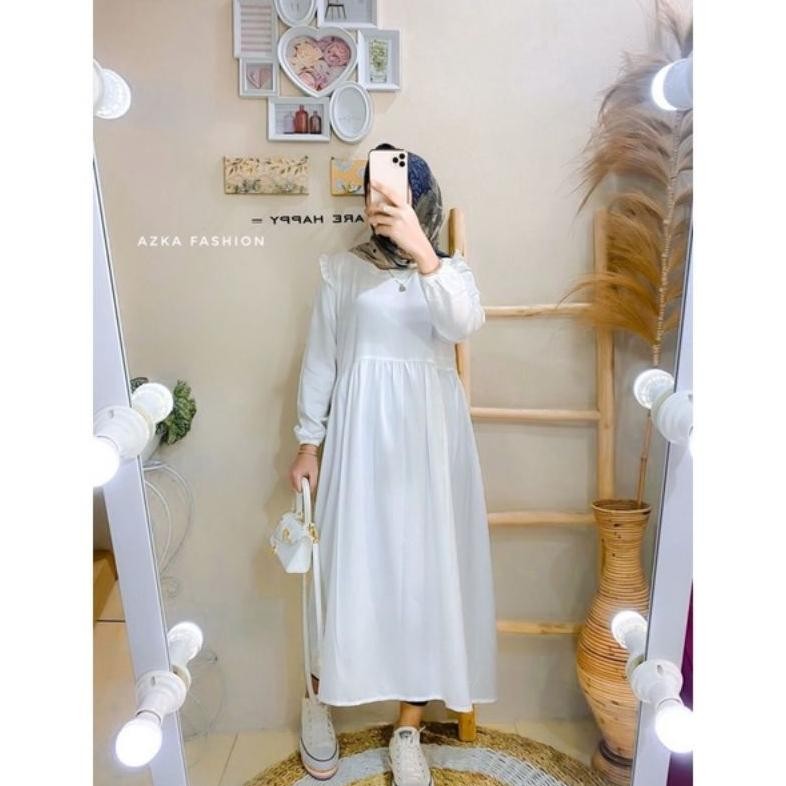 AZAHRA baju gamis midi dress remaja/terbaru gamis midi putih polos midi dress busui size S M L XL AS