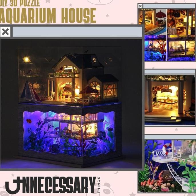 Diy Kit 3D Puzzle Miniature House Aquarium House 3D Puzzle Diy Pajangan Hiasan
