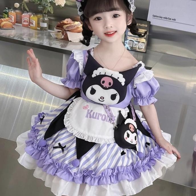 kostum kuromi anak/ kostum karakter/ dress kuromi/ cosplay kuromi anak
