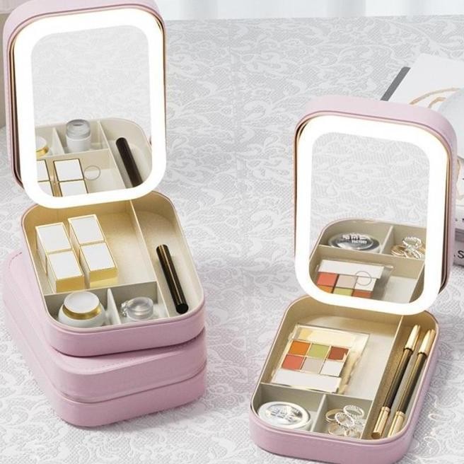 Devan Tas Makeup Lampu Led / Tas tik Dengan Cermin Lampu Led Tas Makeup Beauty Case / Full Mirror Ta