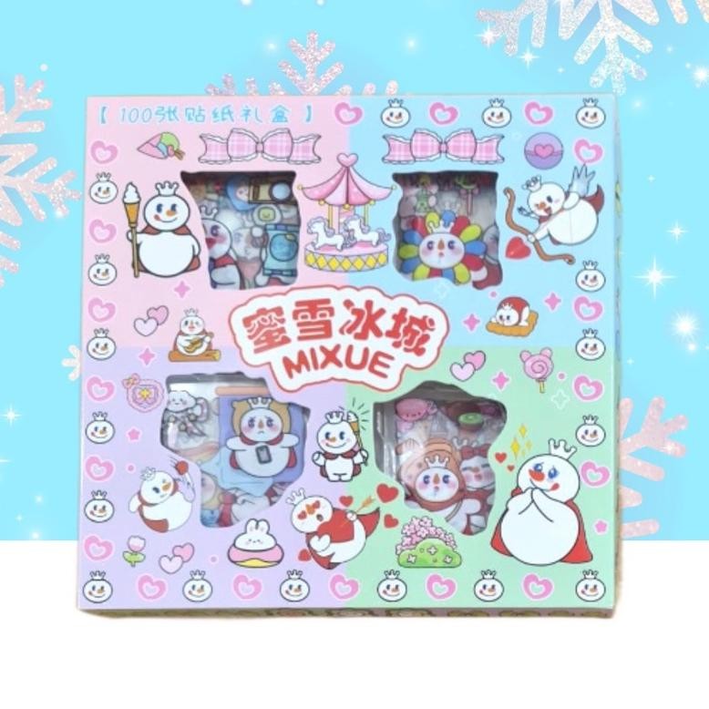 

JoeraganlapakStiker Mixue 100 Lembar Per Box Biru Pink Mix Warna 4 Skat Trend
