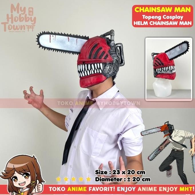 Topeng Anime Cosplay Kepala Chainsaw Man Denji Mask Hat Helmet Helm