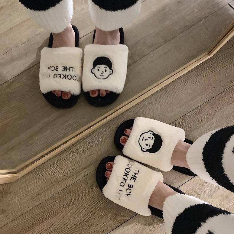 Ew-45 Sandal Rumah Anti Slip Motif Lucu Untuk Suami Istri / Sandal Couple Boy And Girl / Sandal Bulu