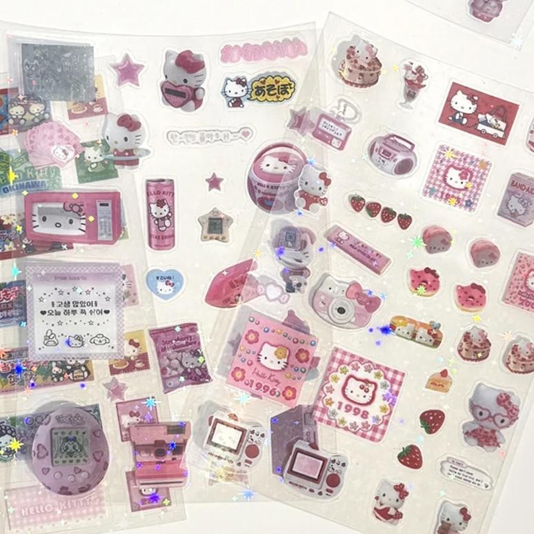 

4Pcs Japanese Charm Girl Hello Kitty Sticker For Phone Camera Luggage Helmet Sticker Y2K Kawaii Decoration Sticker Birthday Gift