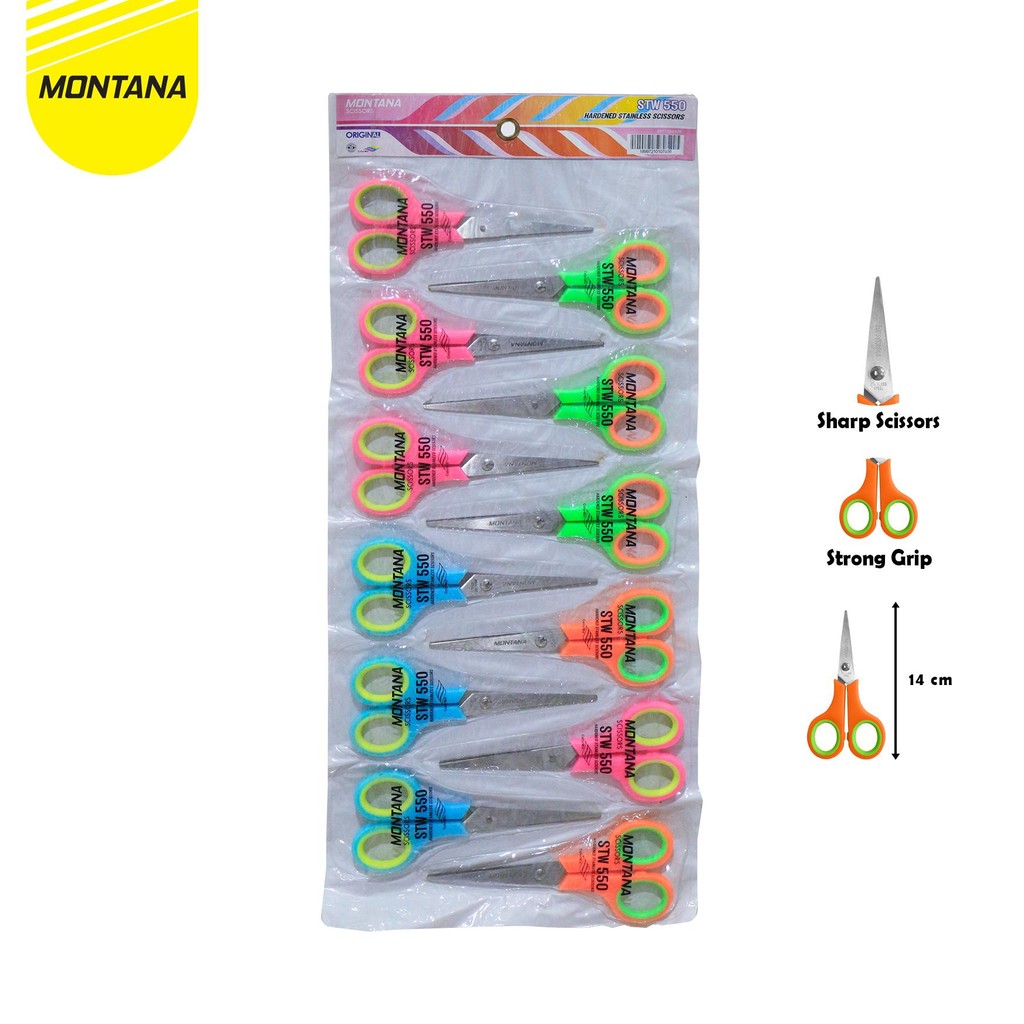 

MONTANA SCISSORS GUNTING STAINLESS STEEL 14 CM STRONG GRIP KUAT TAJAM ANTI KARAT STW-550/LUSIN