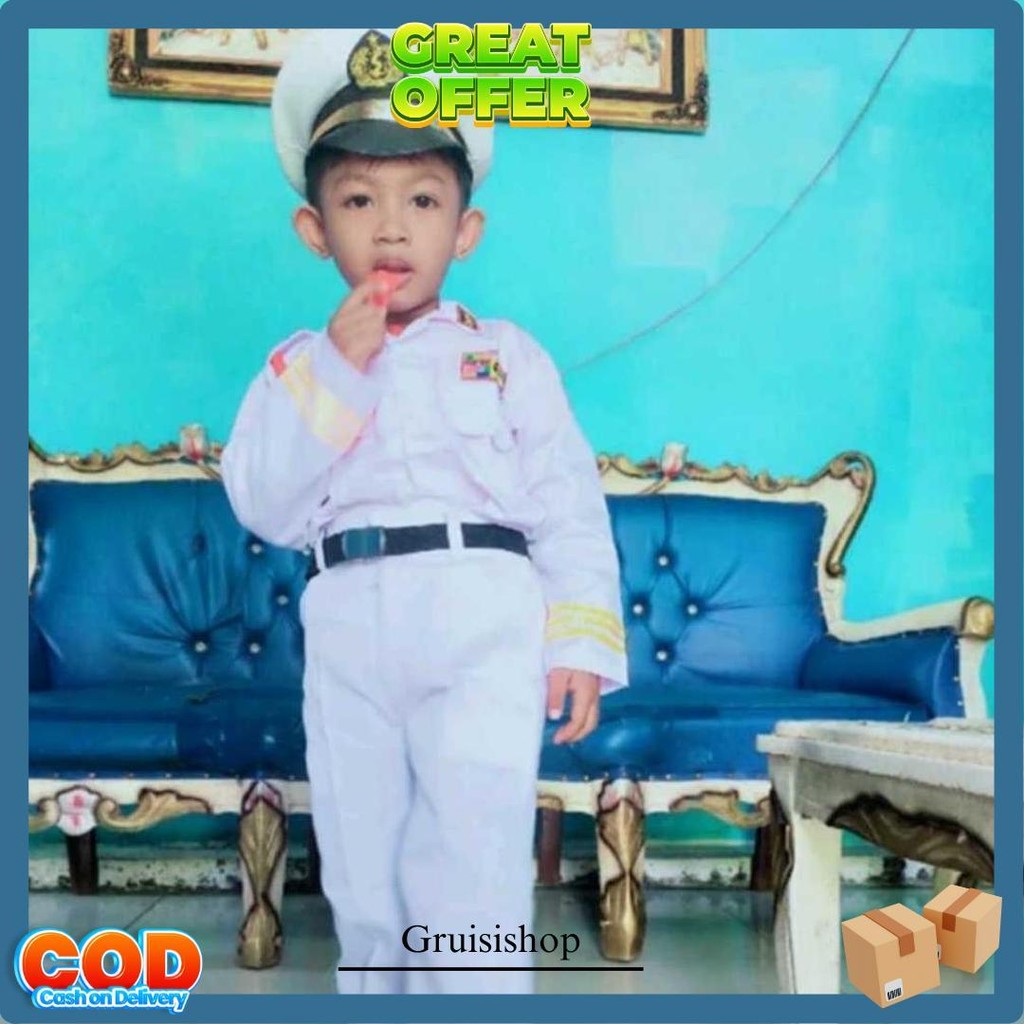 Ready Baju Profesi Anak Tni Al Putih / Kostum Anak Tni Angkatan Laut Cilik / Baju Karnaval Anak Tni 