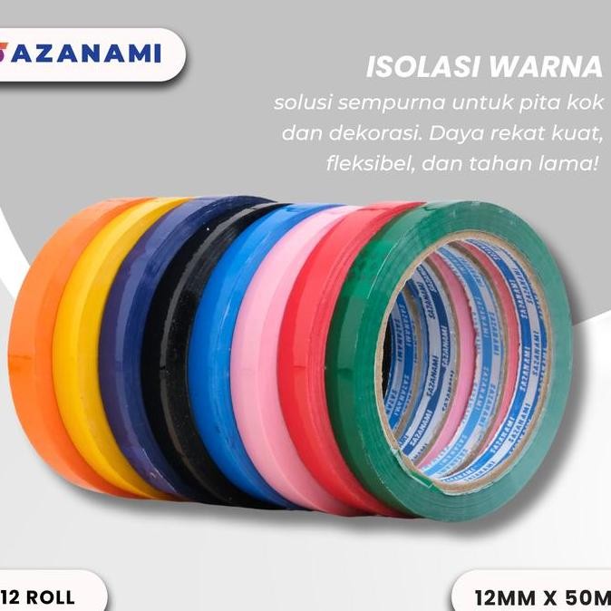 

1 PACK LAKBAN ISOLASI WARNA 12MM X 50M SAZANAMI SELOTIP WARNA 1 LUSIN