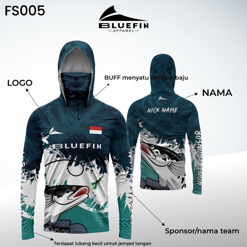 BAJU MANCING BLUEFIN CUSTOM KAIN BAHAN JERSEY DRYFIT MILANO