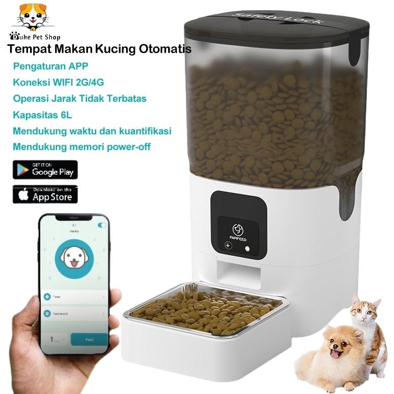 Tempat Makan Kucing Otomatis Timer 6L Pengaturan APP Feeder Anjing Otomatis Dispenser Makanan Untuk 