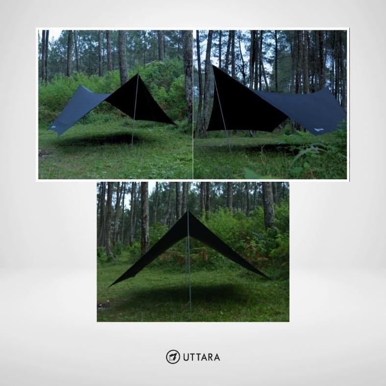 Uttara Hexa Tarp Flysheet Hitam Polyester Taffeta 210T terlaris
