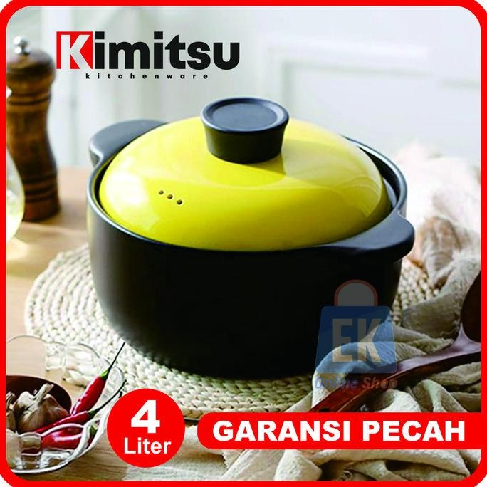 TERMURAH - Panci Keramik Tahan Api 4 Liter KIMITSU Q8829-1 | Panci Casseroles | Panci Obat | Panci S