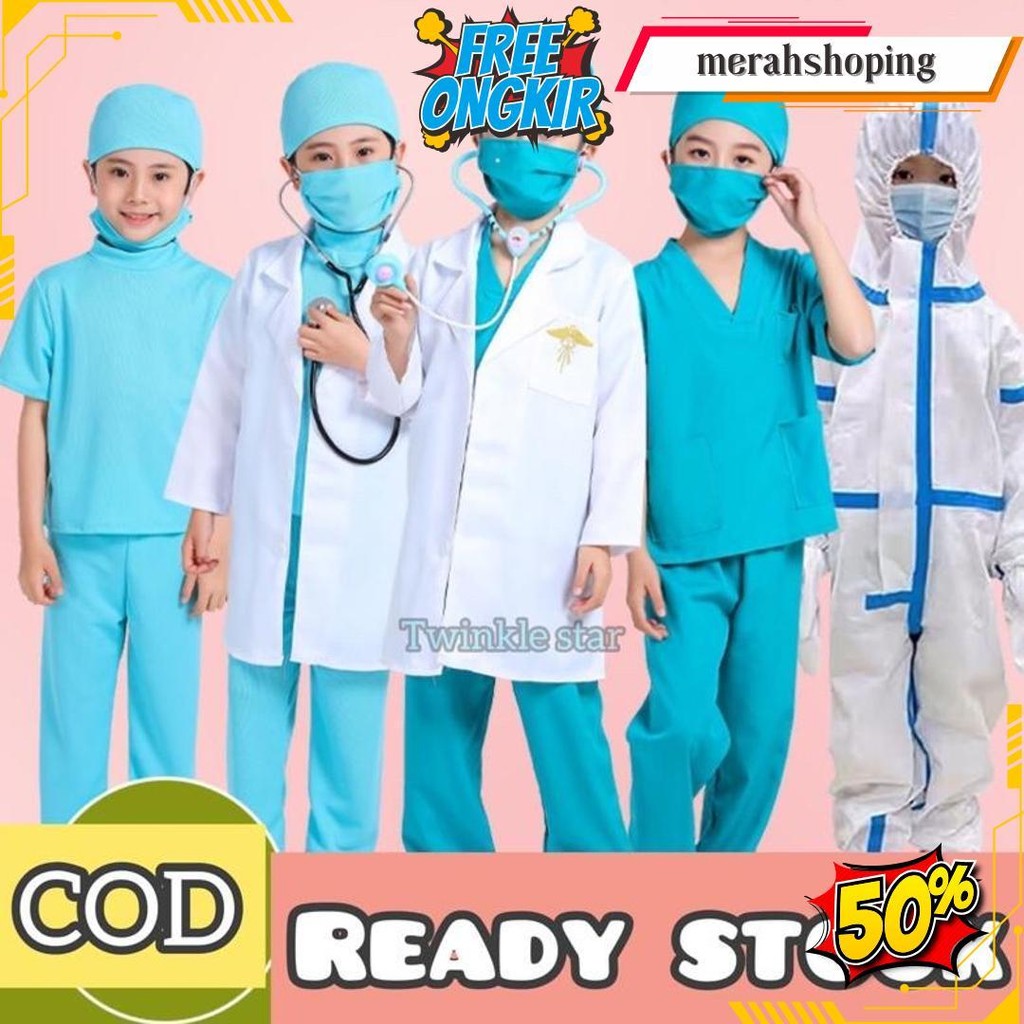 Baju Dokter Anak - Seragam Dokter Anak - Baju Dokter Bedah Kostum Anak Baju Oka Anak - Baju Dokter J