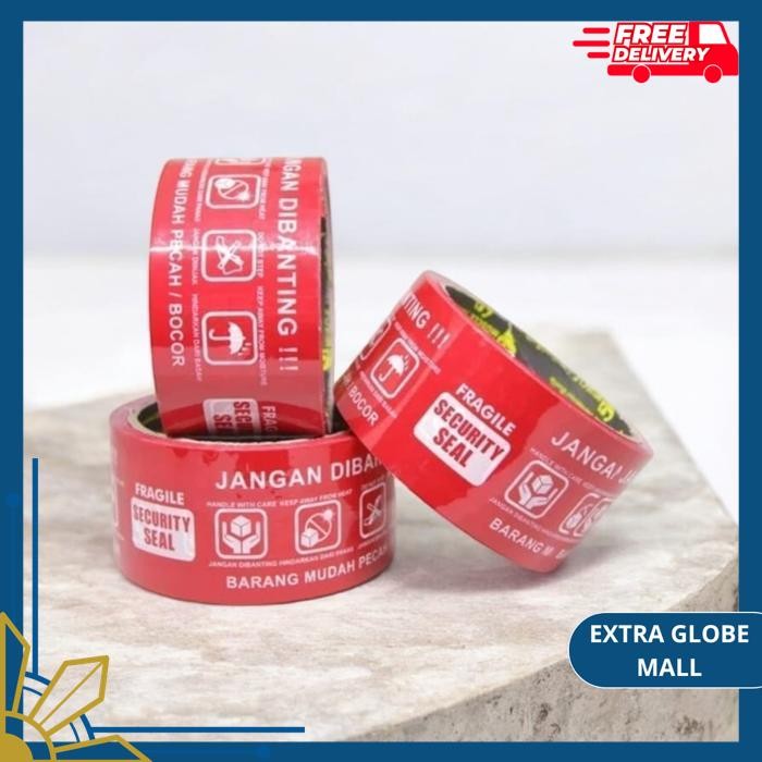 

LAKBAN LABEL MERAH FRAGILE SECURITY SEAL JANGAN DIBANTING BARANG MUDAH PECAH BOCOR HANDLE WITH CARE DO NOT STEP BASAH HUJAN HATI WARNING UNBOXING MUSCLE 2 INCH 48 MM 50 YARD BAHAN BERKUALITAS TINGGI !!