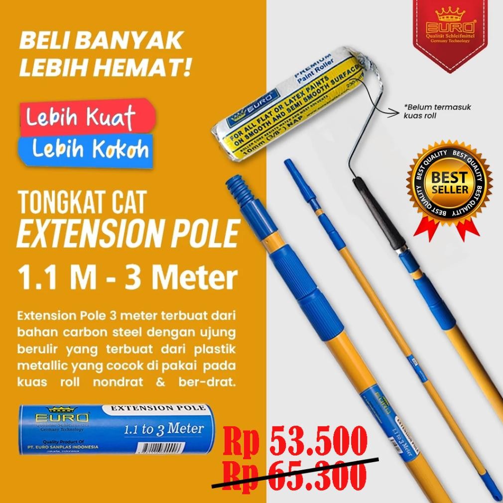 

baru extension pole steel euro 3 meter - tongkat kuas roll cat tembok 1.1m - 3m
