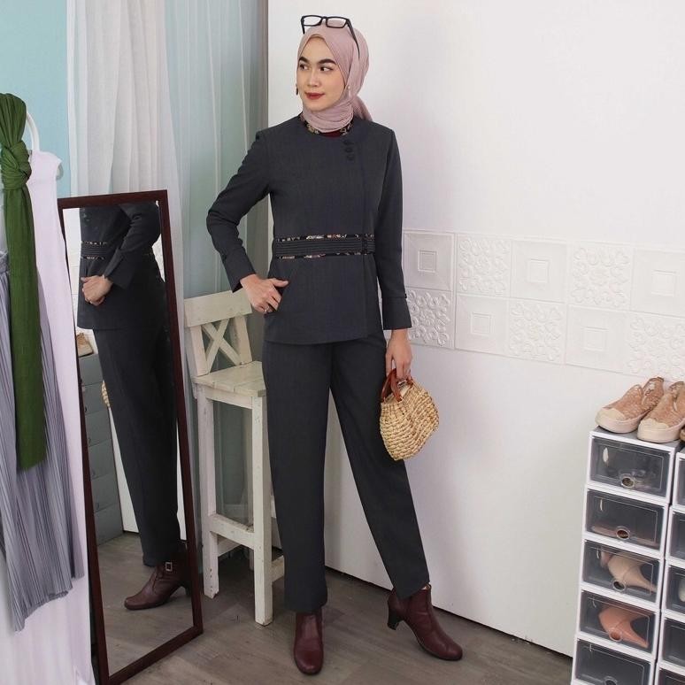 Seragam Guru ABU TUA Jas PDH Set CELANA PANJANG Jas Batik Wanita Pemda PNS ASN (Kode 7007)