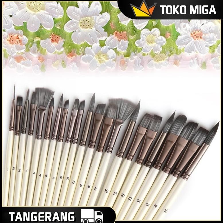 

baru 24 pcs set kuas lukis watercolor & acrylic artist brushes set - nylon brush