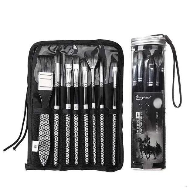 

baru giorgione travel paint brush set 8pcs mate-30 - kuas lukis portable nylon brush