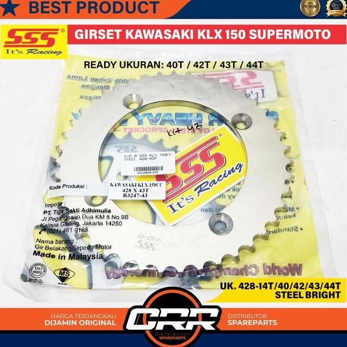 Gear set Girset Ger Satu Paket SSS Kawasaki KLX 150 Dtracker Ukuran Depan 13T/14T/15T SSS/TK Belakan