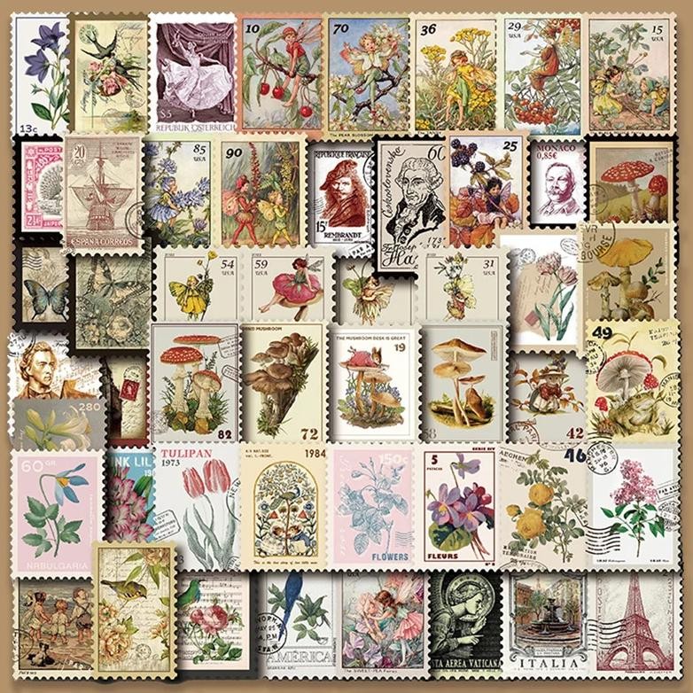 

10/20/50 PCS All Different Vintage Postage Stamps Desc Stickers For Scrapbooking And Journaling