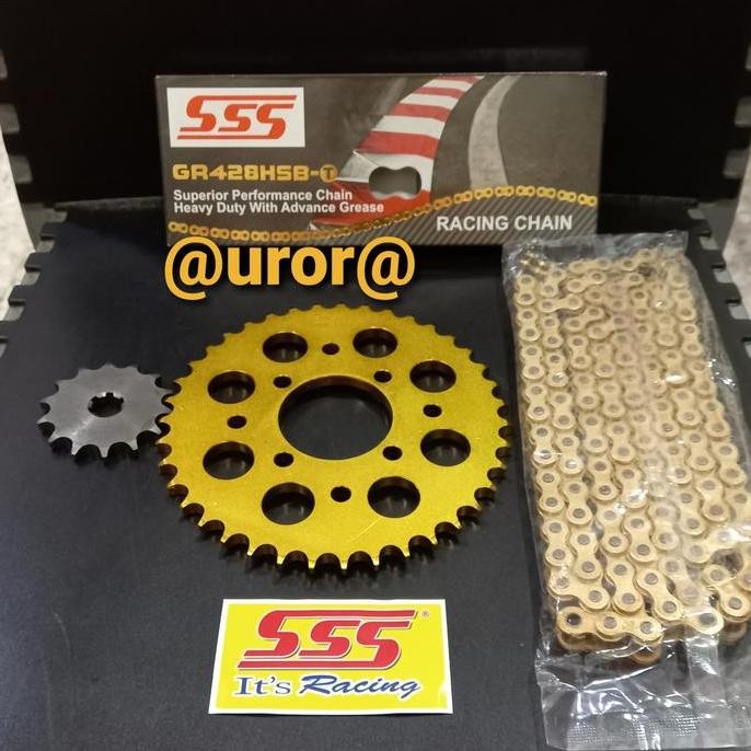 . GEAR SET SSS GOLD SATRIA FU 150 SERIES & RANTAI SSS 428 HSBT GOLD