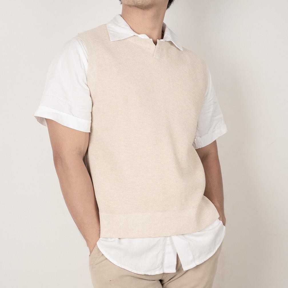 Vest rajut pria rompi rajut pria rompi korea project M cream JunDW