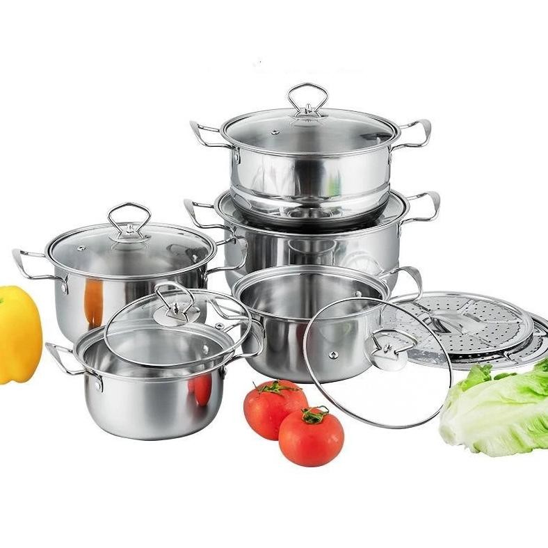 Panci Set 5 Pcs Tutup Kaca High Pot Stainless Stell Kukusan Steamer Kuah Happy Fun Rebusan Stock